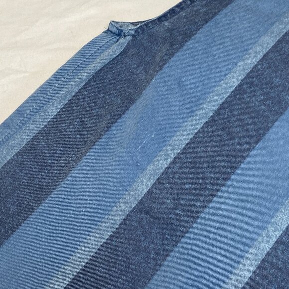 Vintage Santana Blue Sleeveless Button Front Vertical Stripe Shirt L Casual - Picture 13 of 13